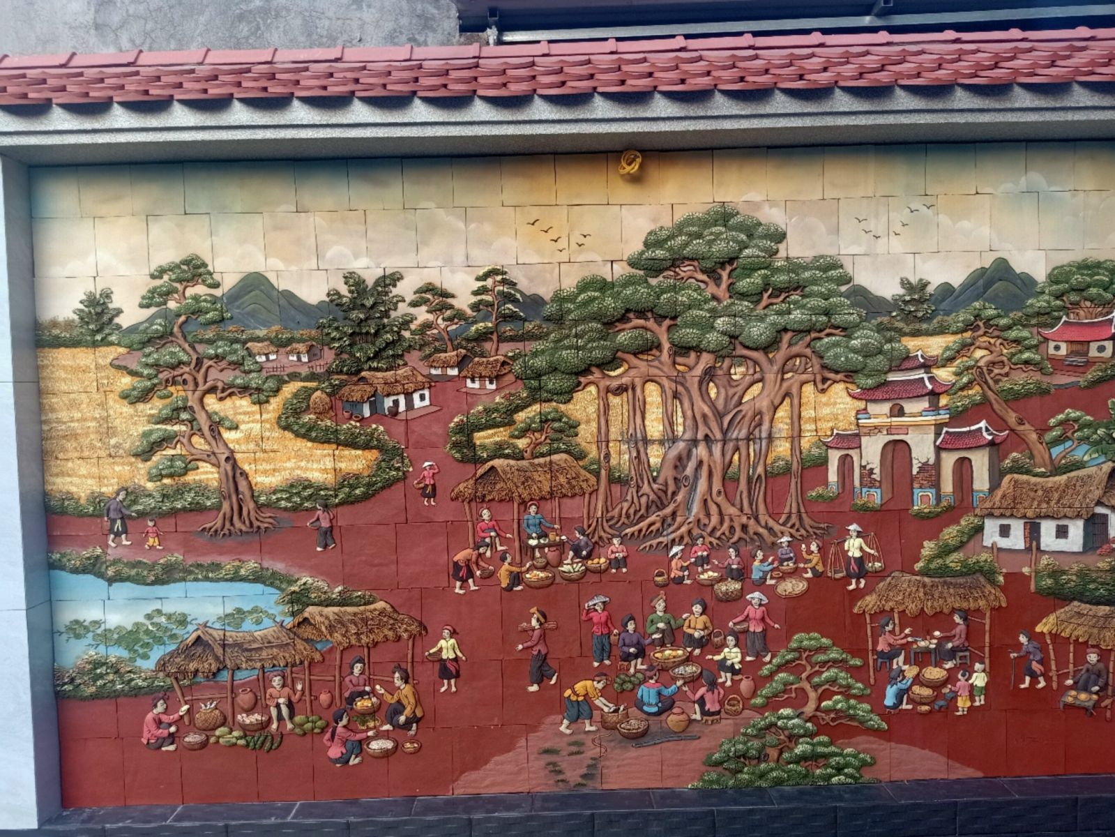 Bức tranh gốm ốp tường Tranh đồng quê 1.3 m x2.4 m